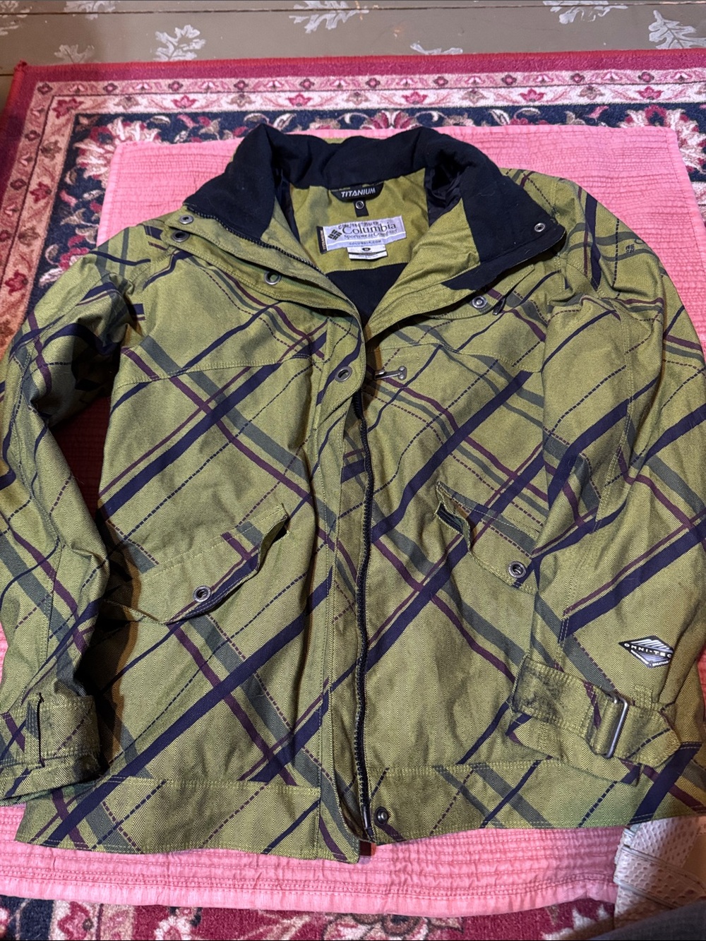 Columbia Womens Olive Plaid Omni-tech coat